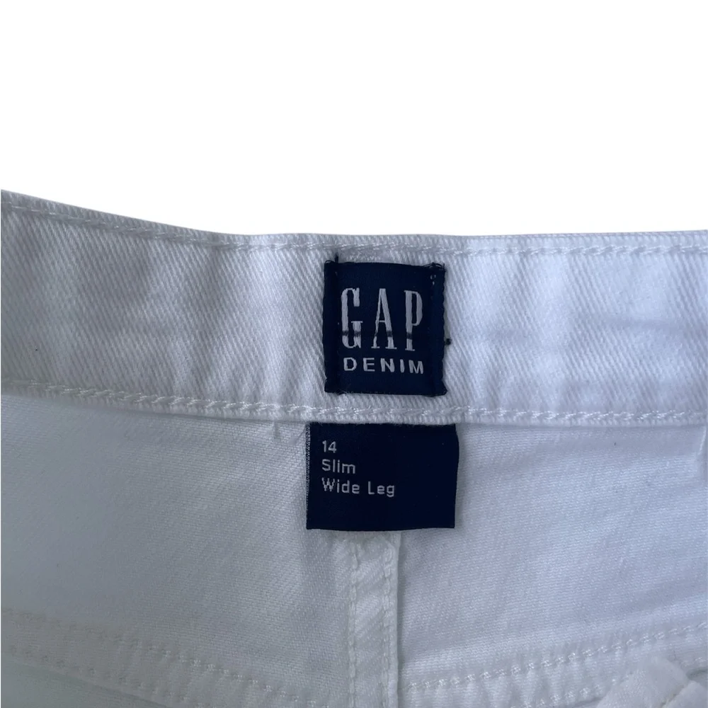 GAP Denim Jeans White Girl's 14 Slim Wide Leg Embroidery Adjustable 5 Pocket New